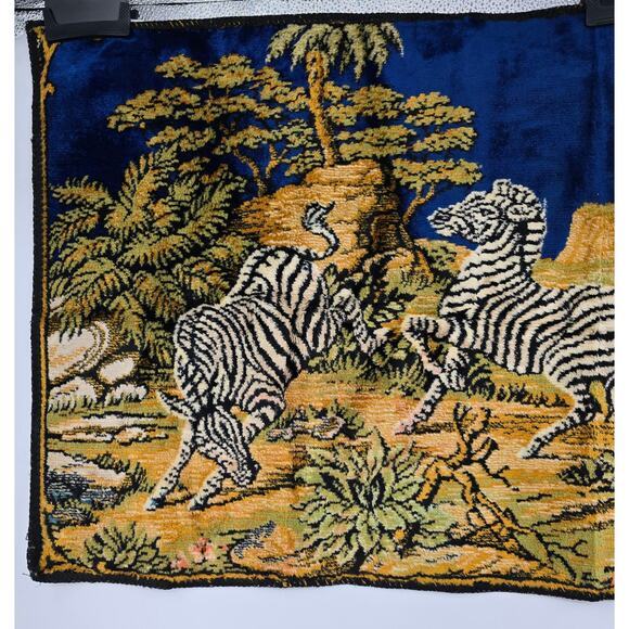 Vintage Zebra Tapestry Wall Hanging – 38"x20" – African Safari Scene - Picture 2 of 6